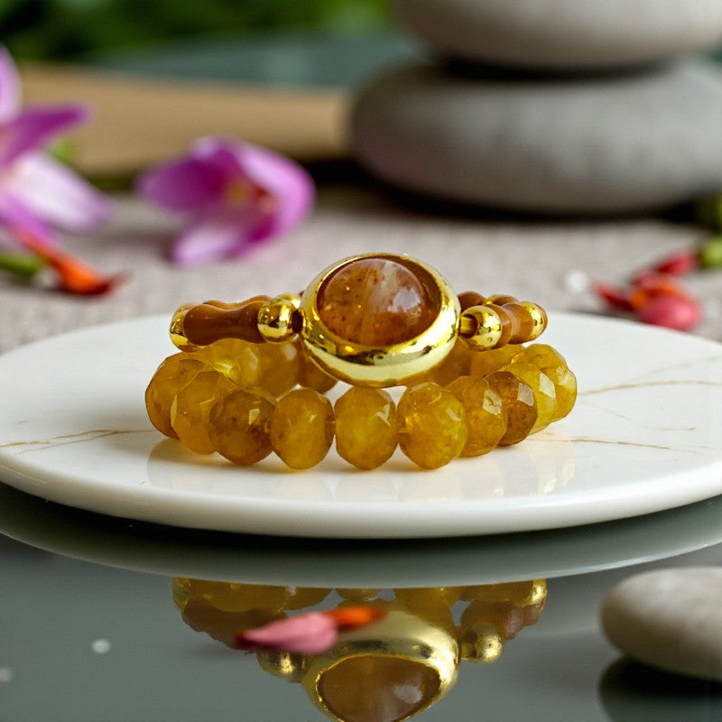 Flexi Modern Rings | Calcite & Jade Gemstones - For Women | Includes: Rings (Set of 2)