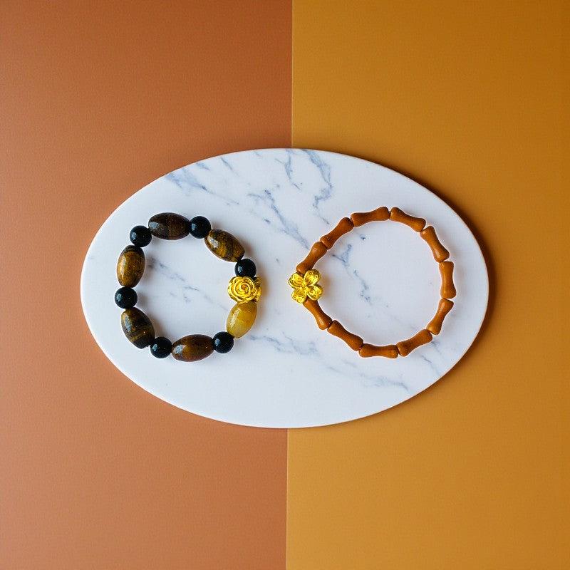 Flexi Modern Rings | Tiger & Obsidian Gemstones - For Women | Includes: Rings (Set of 2)