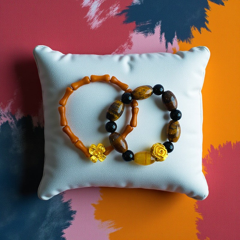 Flexi Modern Rings | Tiger & Obsidian Gemstones - For Women | Includes: Rings (Set of 2)