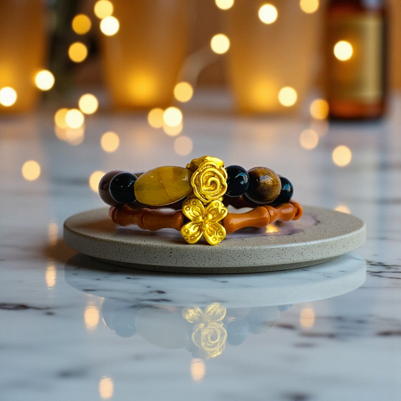 Flexi Modern Rings | Tiger & Obsidian Gemstones - For Women | Includes: Rings (Set of 2)