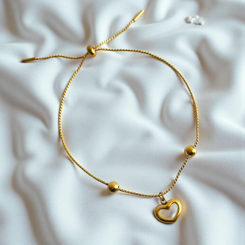 Shell Heart Dainty Bracelet | 18K PVD Gold Plated - For Women | Includes: Bracelet