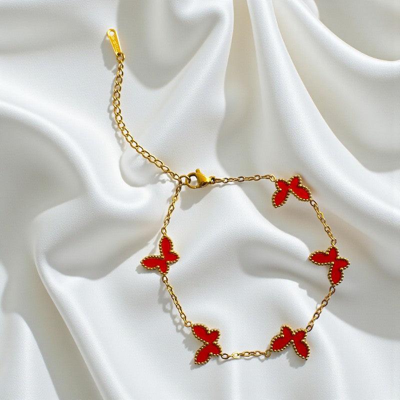Red Butterfly Dainty Bracelet | 18K PVD Gold Plated - For Women | Includes: Bracelet