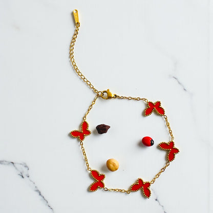 Red Butterfly Dainty Bracelet | 18K PVD Gold Plated - For Women | Includes: Bracelet