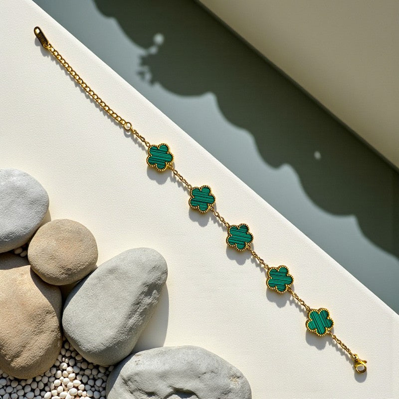 Green Clover Dainty Bracelet | 18K PVD Gold Plated - For Women | Includes: Bracelet