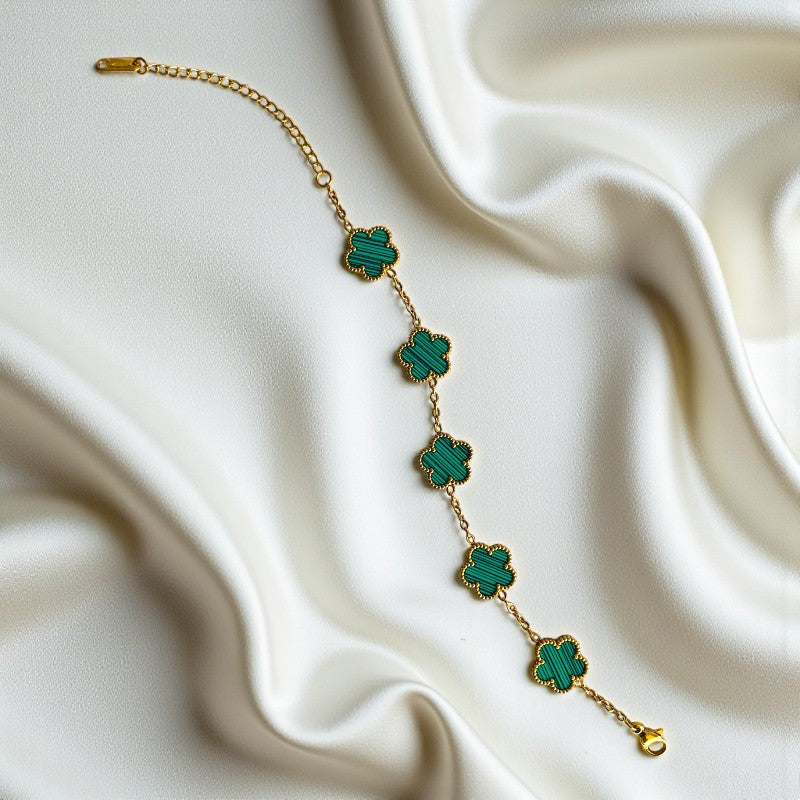 Green Clover Dainty Bracelet | 18K PVD Gold Plated - For Women | Includes: Bracelet