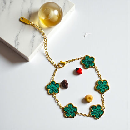 Green Clover Dainty Bracelet | 18K PVD Gold Plated - For Women | Includes: Bracelet