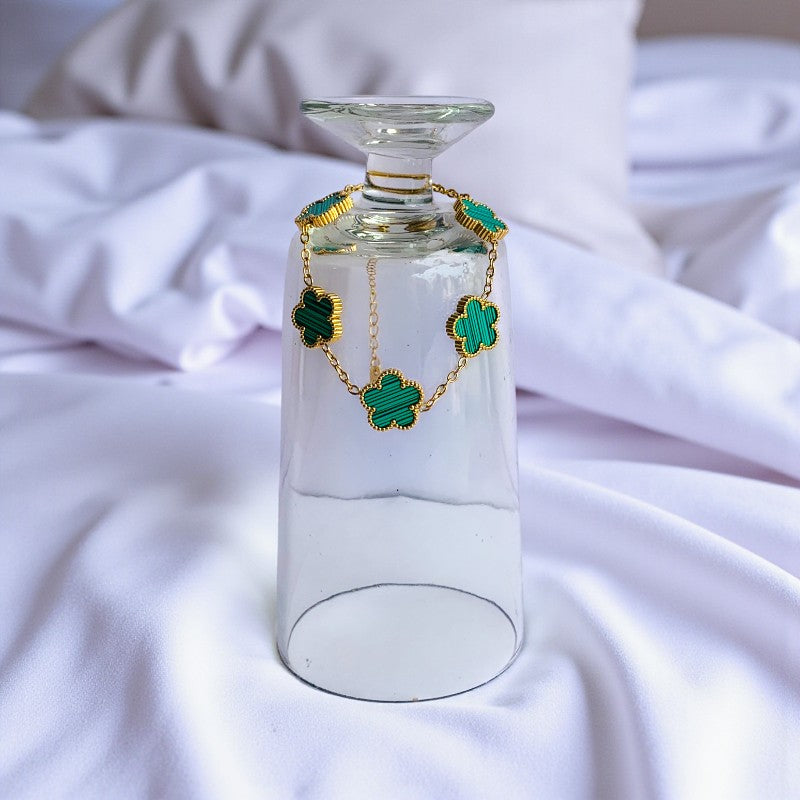 Green Clover Dainty Bracelet | 18K PVD Gold Plated - For Women | Includes: Bracelet