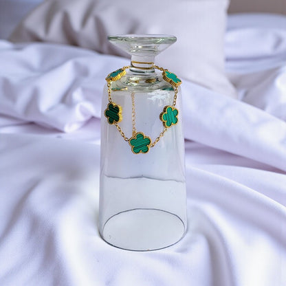 Green Clover Dainty Bracelet | 18K PVD Gold Plated - For Women | Includes: Bracelet