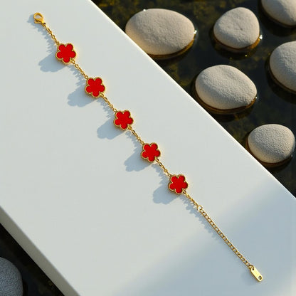 Red Clover Dainty Bracelet | 18K PVD Gold Plated - For Women | Includes: Bracelet