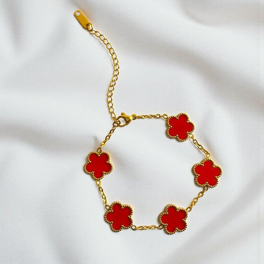 Red Clover Dainty Bracelet | 18K PVD Gold Plated - For Women | Includes: Bracelet
