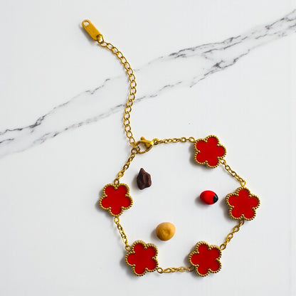 Red Clover Dainty Bracelet | 18K PVD Gold Plated - For Women | Includes: Bracelet