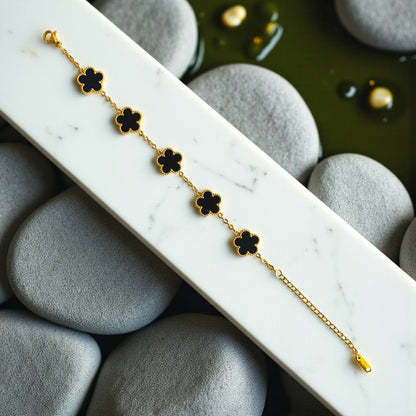 Black Clover Dainty Bracelet | 18K PVD Gold Plated - For Women | Includes: Bracelet