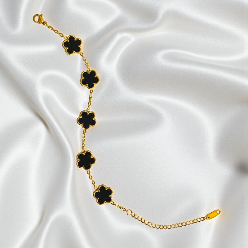 Black Clover Dainty Bracelet | 18K PVD Gold Plated - For Women | Includes: Bracelet