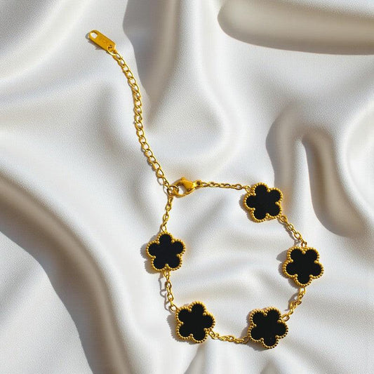 Black Clover Dainty Bracelet | 18K PVD Gold Plated - For Women | Includes: Bracelet