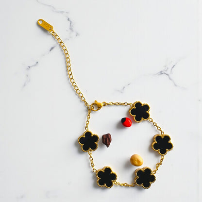 Black Clover Dainty Bracelet | 18K PVD Gold Plated - For Women | Includes: Bracelet