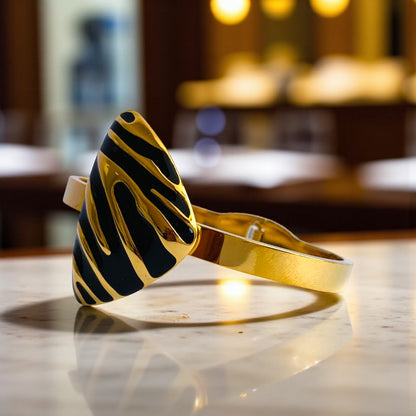 Black Triangle Chunky Cuff Bracelet | 18K PVD Gold Plated - For Women | Includes: Bracelet