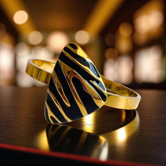 Black Triangle Chunky Cuff Bracelet | 18K PVD Gold Plated - For Women | Includes: Bracelet
