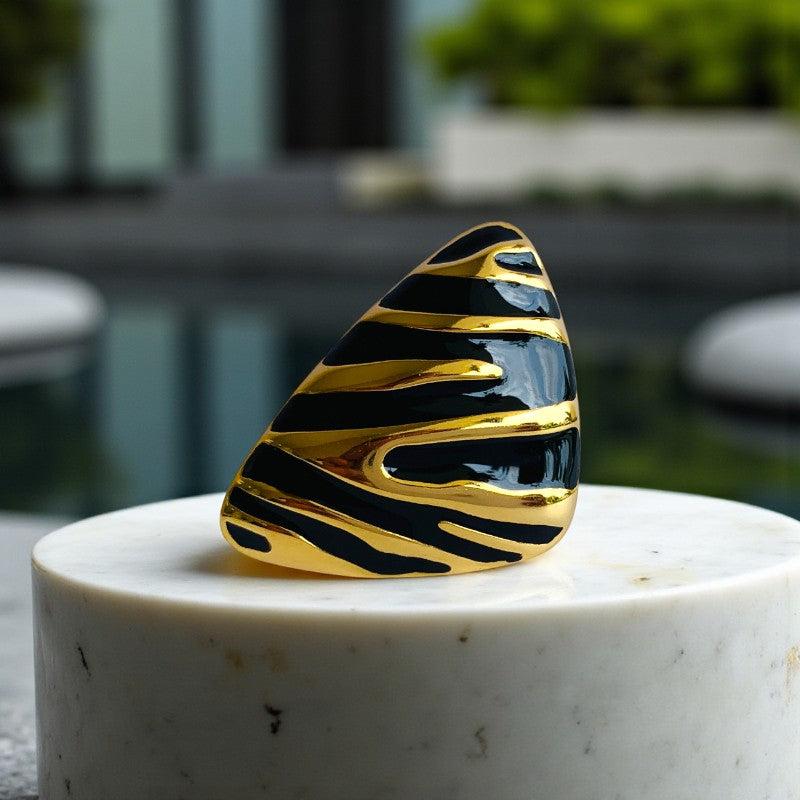 Black Triangle Chunky Ring| 18K PVD Gold Plated - For Women | Includes: Ring
