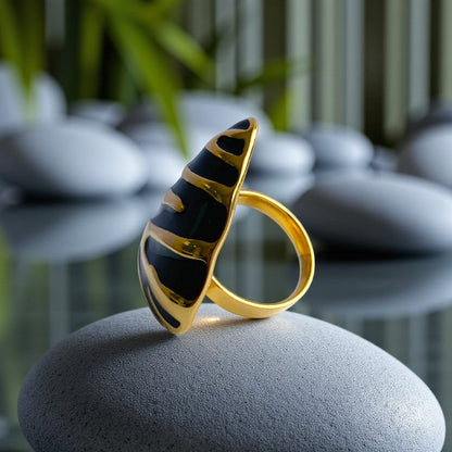 Black Triangle Chunky Ring| 18K PVD Gold Plated - For Women | Includes: Ring