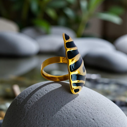 Black Triangle Chunky Ring| 18K PVD Gold Plated - For Women | Includes: Ring