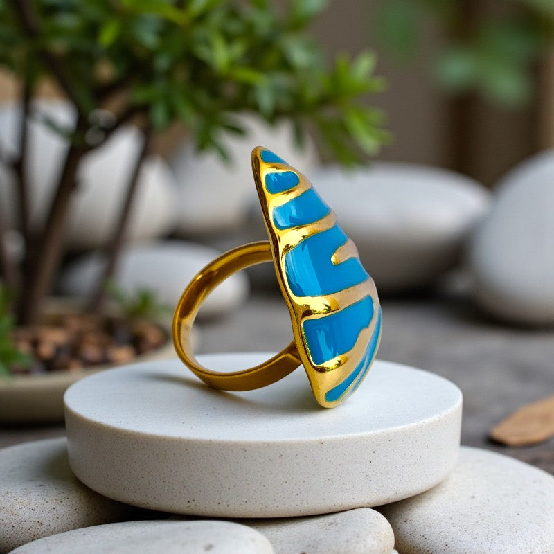 Blue Triangle Chunky Ring| 18K PVD Gold Plated - For Women | Includes: Ring