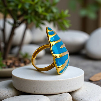 Blue Triangle Chunky Ring| 18K PVD Gold Plated - For Women | Includes: Ring