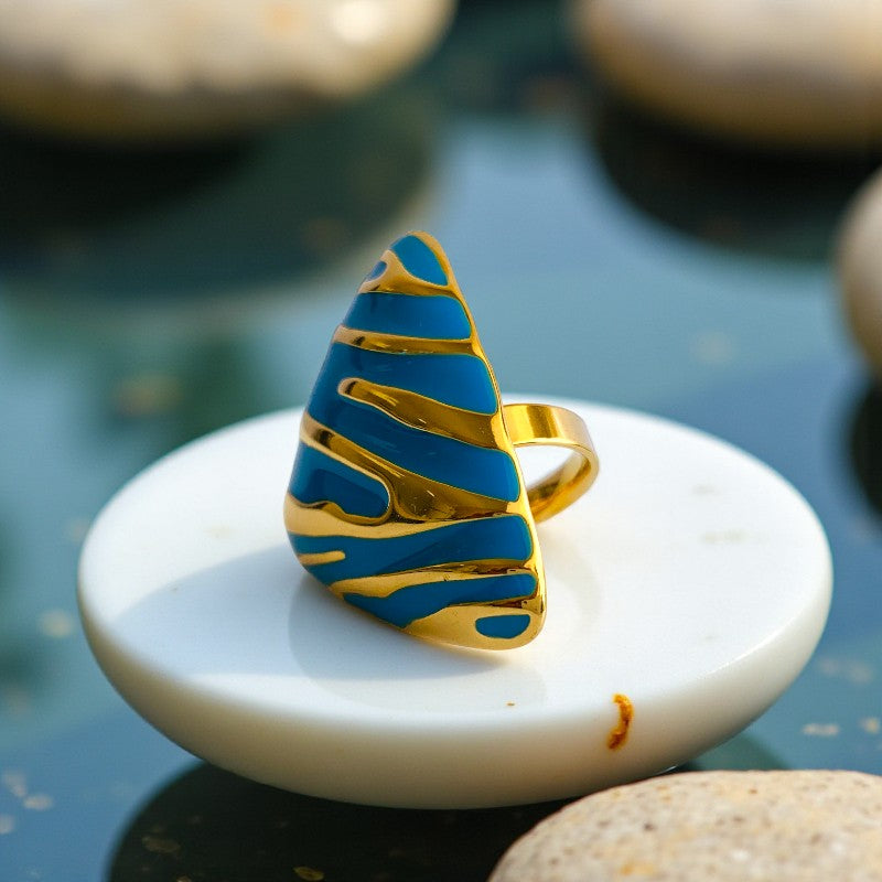 Blue Triangle Chunky Ring| 18K PVD Gold Plated - For Women | Includes: Ring