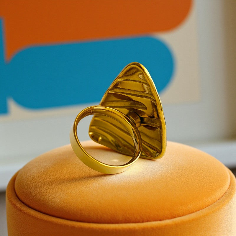 Blue Triangle Chunky Ring| 18K PVD Gold Plated - For Women | Includes: Ring