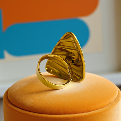 Blue Triangle Chunky Ring| 18K PVD Gold Plated - For Women | Includes: Ring