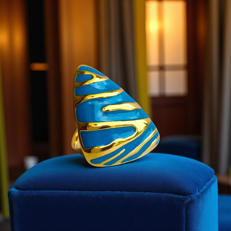 Blue Triangle Chunky Ring| 18K PVD Gold Plated - For Women | Includes: Ring