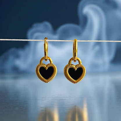 Black White Double-Sided Earring | 18K PVD Gold Plated - For Women | Includes: Earring