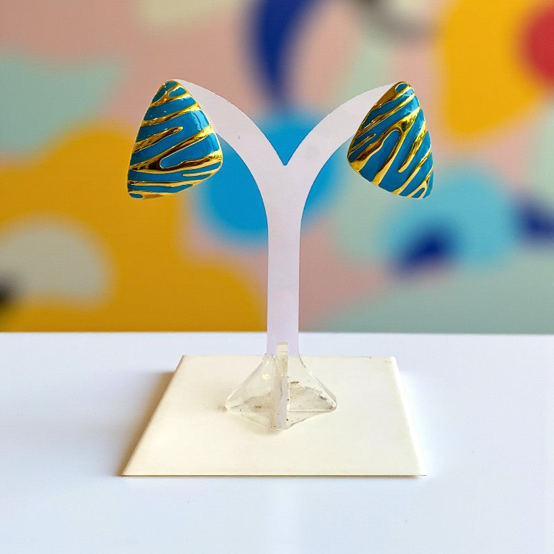 Blue Chunky Triangle Earring | 18K PVD Gold Plated - For Women | Includes: Earring