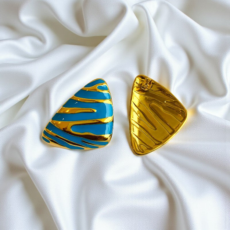 Blue Chunky Triangle Earring | 18K PVD Gold Plated - For Women | Includes: Earring