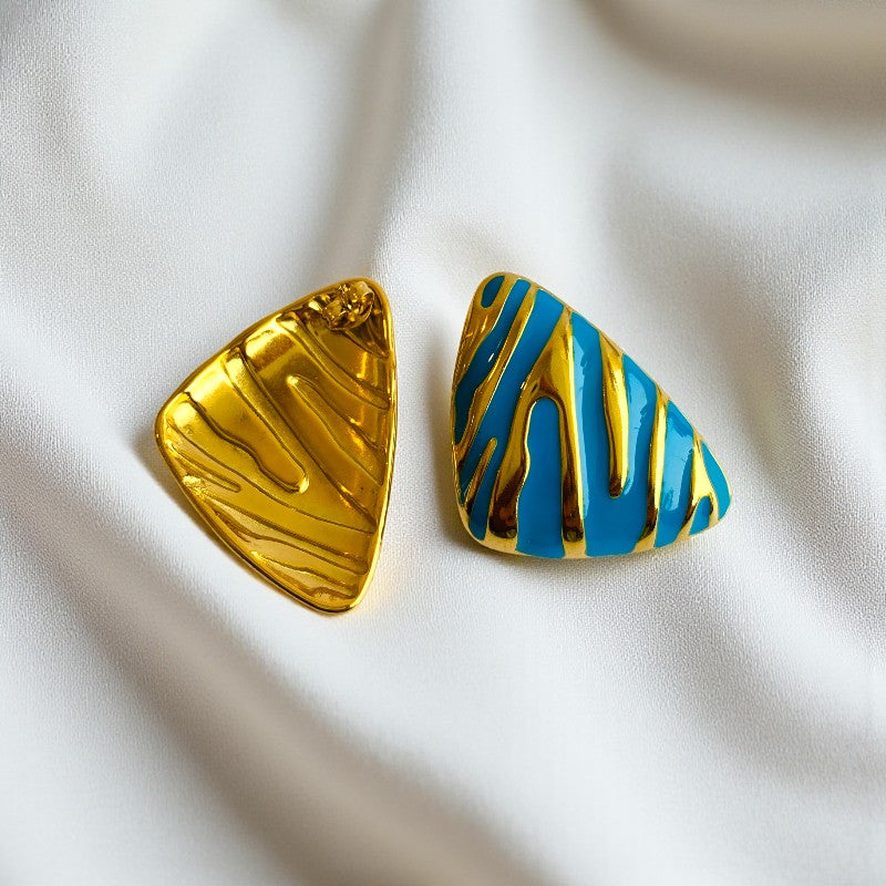Blue Chunky Triangle Earring | 18K PVD Gold Plated - For Women | Includes: Earring