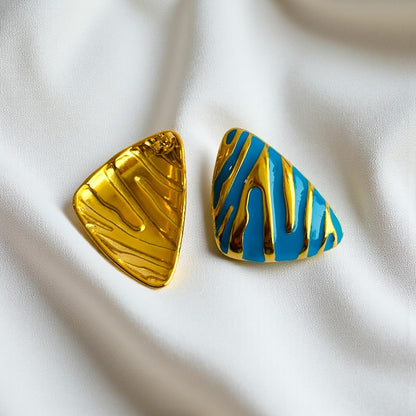 Blue Chunky Triangle Earring | 18K PVD Gold Plated - For Women | Includes: Earring
