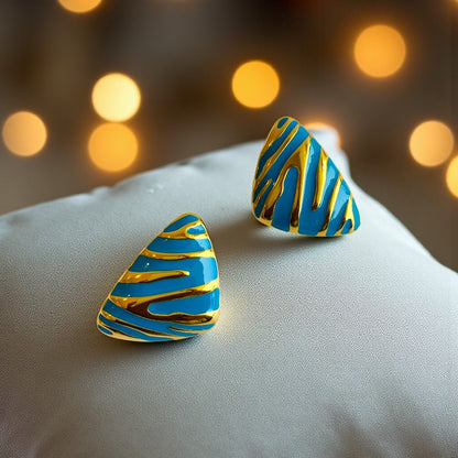 Blue Chunky Triangle Earring | 18K PVD Gold Plated - For Women | Includes: Earring
