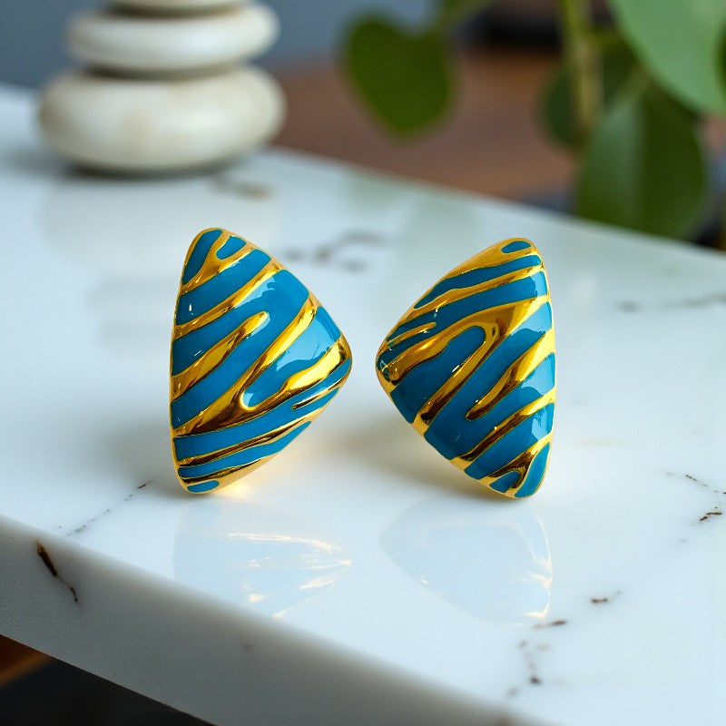 Blue Chunky Triangle Earring | 18K PVD Gold Plated - For Women | Includes: Earring