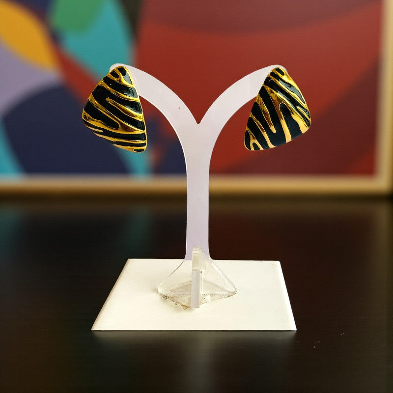 Black Chunky Triangle Earring | 18K PVD Gold Plated - For Women | Includes: Earring