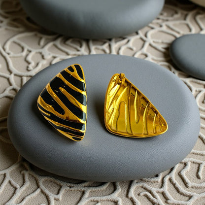 Black Chunky Triangle Earring | 18K PVD Gold Plated - For Women | Includes: Earring