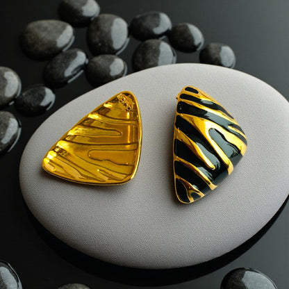 Black Chunky Triangle Earring | 18K PVD Gold Plated - For Women | Includes: Earring