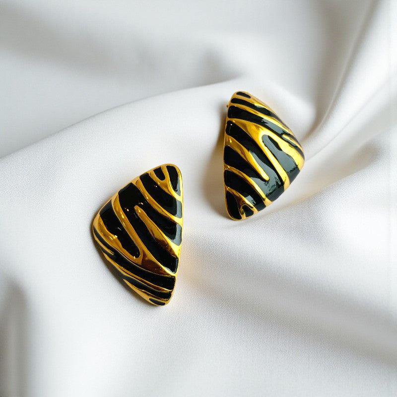 Black Chunky Triangle Earring | 18K PVD Gold Plated - For Women | Includes: Earring