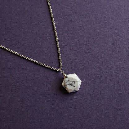 Howlite Hexagon Men's Necklace | Howlite Stone - For Men| Includes: Necklace