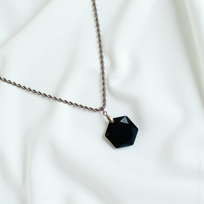 Obsidian Hexagon Men's Necklace | Obsidian Stone - For Men| Includes: Necklace