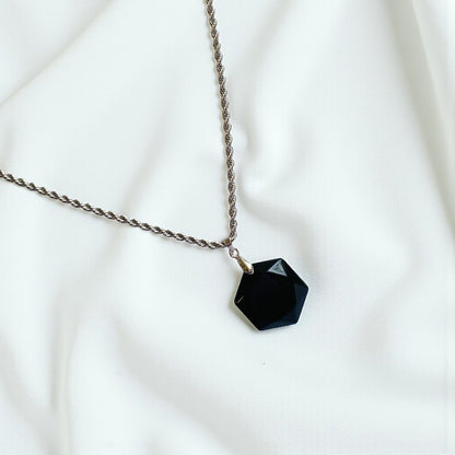 Obsidian Hexagon Men's Necklace | Obsidian Stone - For Men| Includes: Necklace