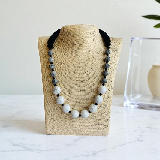Calm Fusion Necklace | White Howlite & Grey Jasper Stone - For Women | Includes: Necklace
