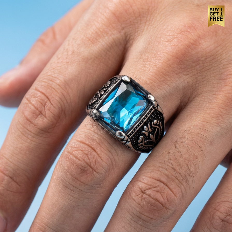 Blue  Zircon Viking King Ring | TITANIUM Steel– For Men | Includes: Ring