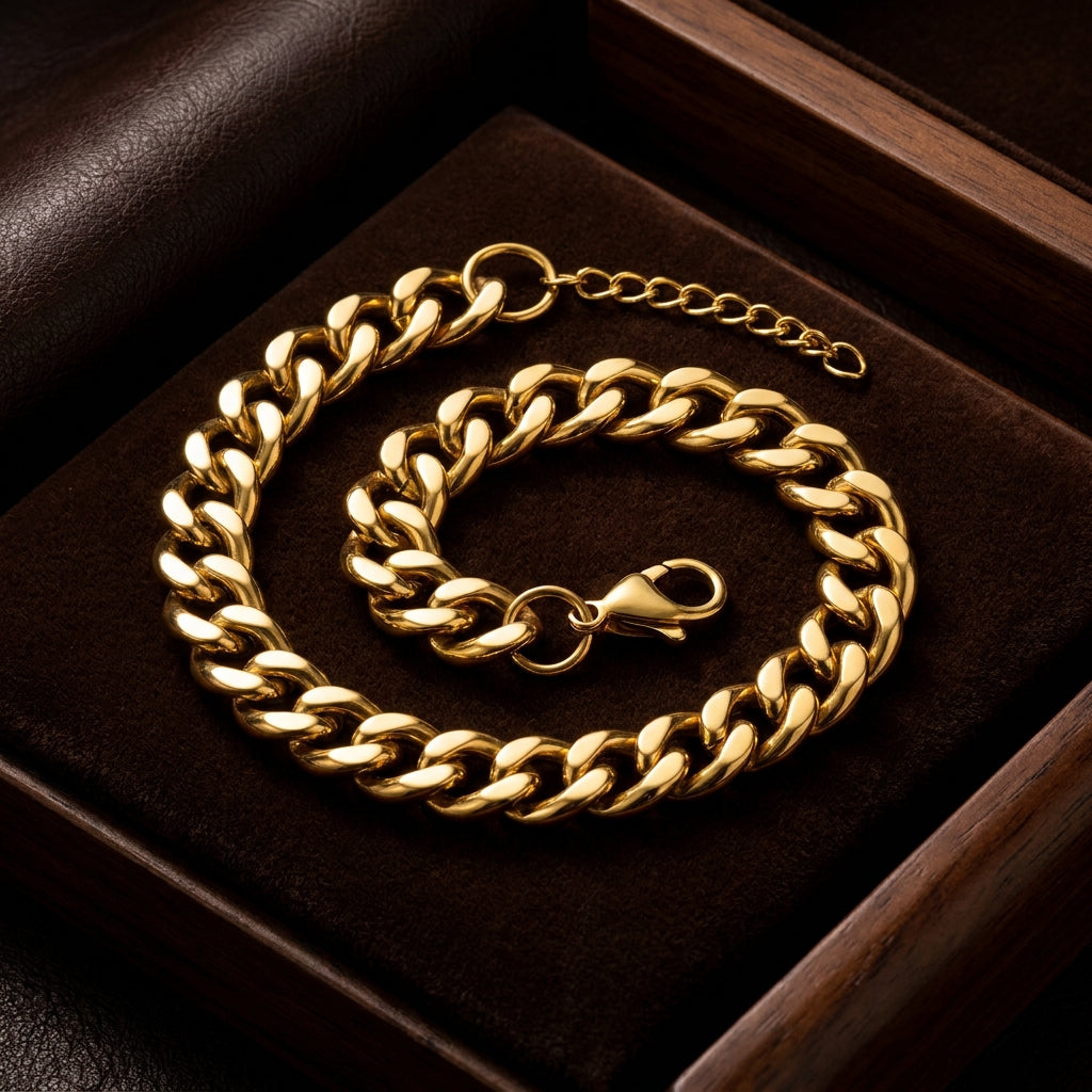 Golden Lean-Link Flexi Size Steel BOLD Bracelet (9MM) | 18K PVD Gold Plated- For Men | Includes: Bracelet