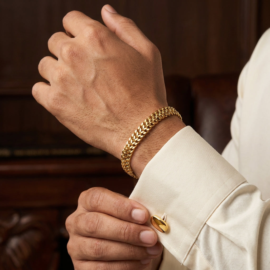Modern Weaved Flexi Golden 6MM Steel Bracelet | 18K PVD Gold Plated- For Men | Includes: Bracelet