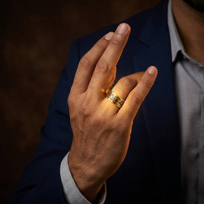 Evil Eye Protection Golden Ring | 18K Real Gold PVD Plated– For Men | Includes: Ring