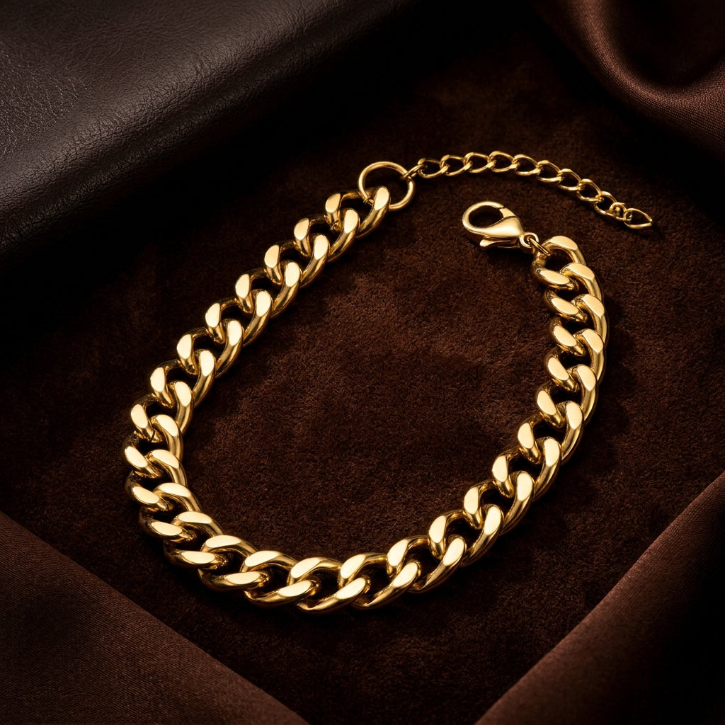 Golden Lean-Link Flexi Size Steel Regular Bracelet (7MM) | 18K PVD Gold Plated- For Men | Includes: Bracelet